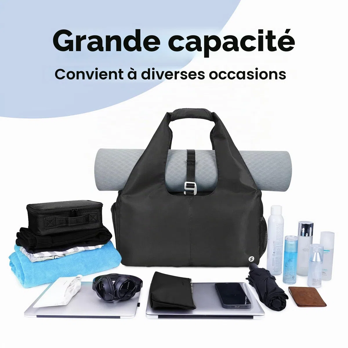 Sac de Sport Yoga Gym Femme Compartiment de Chaussures Indépendant Poche Humide Disponible pour Weekend Voyage Multi Compartiment, Noir