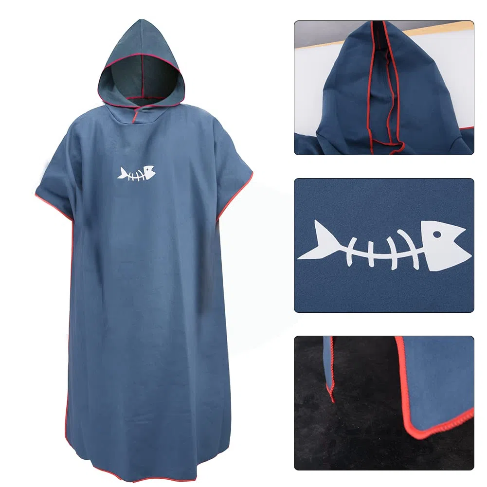 Peignoir de plage et de natation avec capuche - Absorbe l'eau - Séchage rapide - Poncho surf pour adultes - Combinaison plongée douce - Cadeau natation en plein air (gris) (bleu marine)