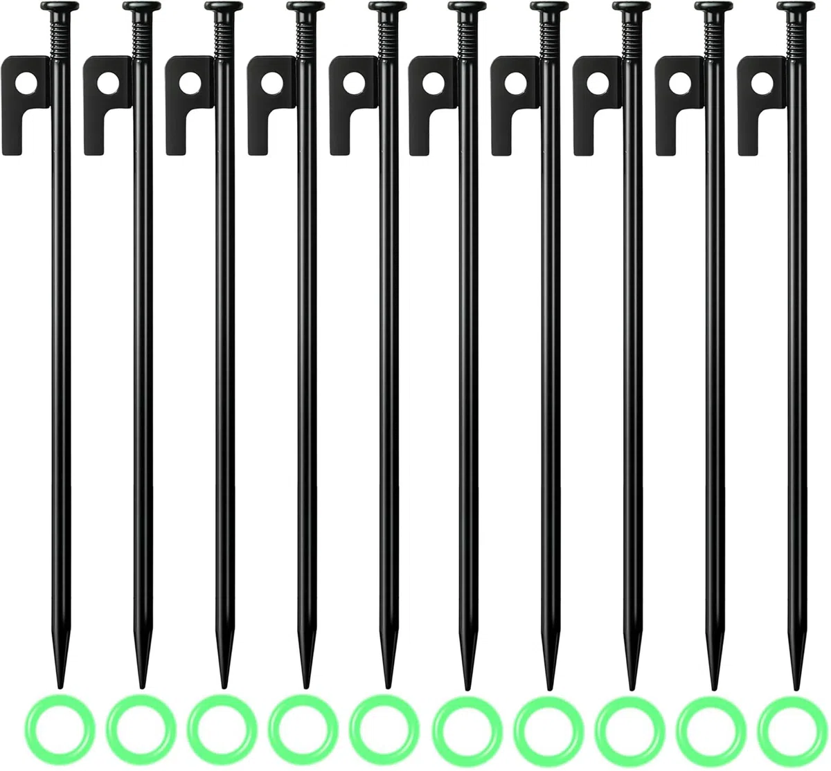 Lot de 10 piquets d'ancrage au sol de 35 cm - Robustes - En métal - Résistants aux tempêtes - Pour camping, plein air, randonnée