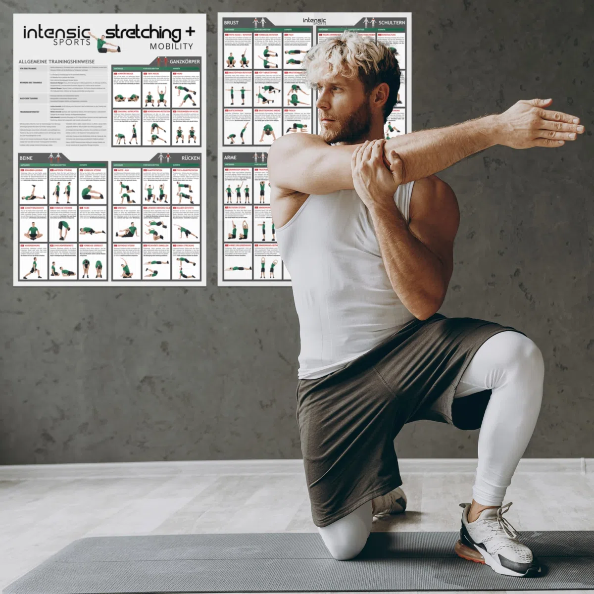 Poster Stretching + Mobility | 60 exercices de fitness pour étirer et mobiliser, plus de mobilité sans appareil, pour la salle de sport à la maison, musculation