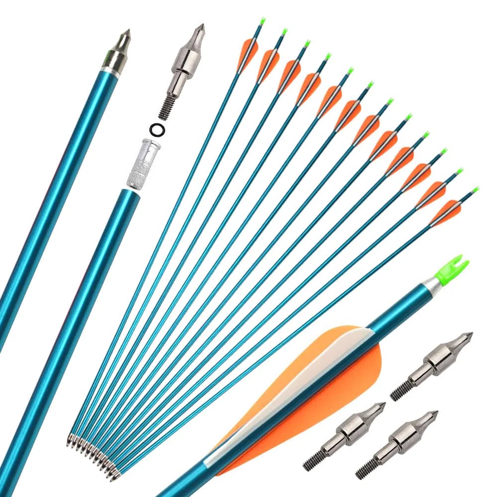 30 "flèches en Aluminium de tir à l'arc Spine 500 flèches de Chasse avec Pointes de flèche Amovibles pour Arc Classique et Arc à poulies 6 et 12 pcs