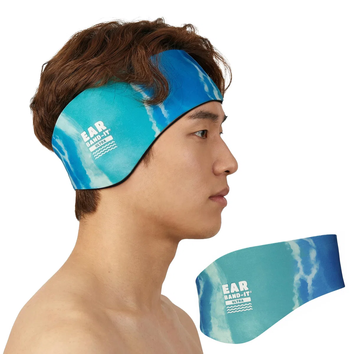 Ear Band-It Ultra Bandeau de natation (empêche l'eau d'entrer, tenir les bouchons d'oreille) Recommandé par les médecins Taille L (8 ans adultes) Tie Die Bleu