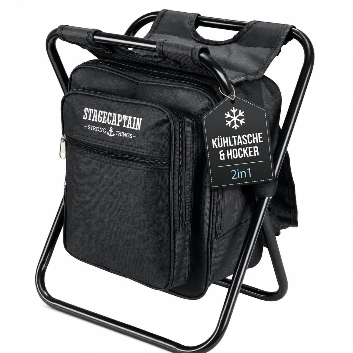 Stagecaptain CS-3640 BK Coolstool Tabouret Glacière - Sac Isotherme avec Sac à Dos - Tabouret Pliable Camping avec 2 Poches Extérieures - Idéal Pique-Nique ou Pêche - Noir