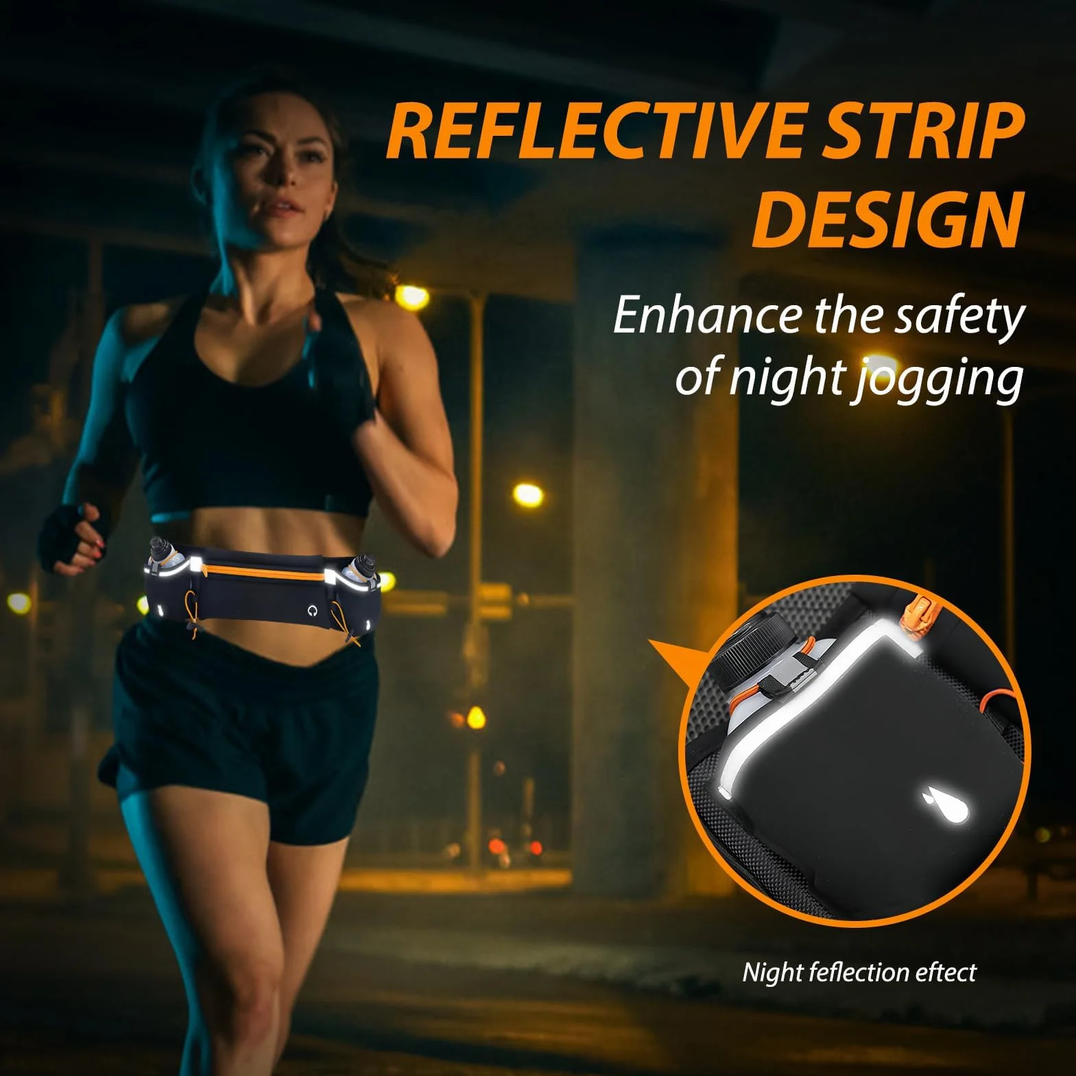 Ceinture de Course avec Bouteilles d'eau(2 * 180ml) Cadeaux pour la Fête des Pères Réfléchissant Ceinture Réglable pour Smartphone iPhone Samsung Galaxy pour Marathon Jogging Cyclisme,Randonnée