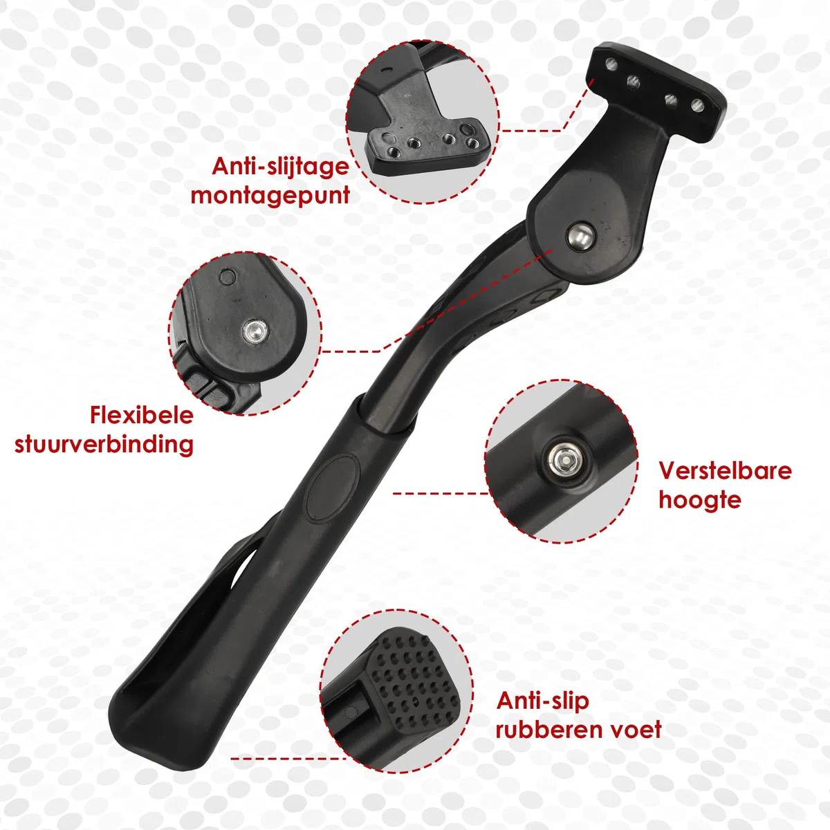 Béquille Vélo E-Bike & Fat Bike - Fourche Arrière Réglable Standard 24-29 Pouces | Béquille Latérale avec Pied Extra Large | Convient aux Vélos Électriques, VTT & Fatbikes (18-40mm)