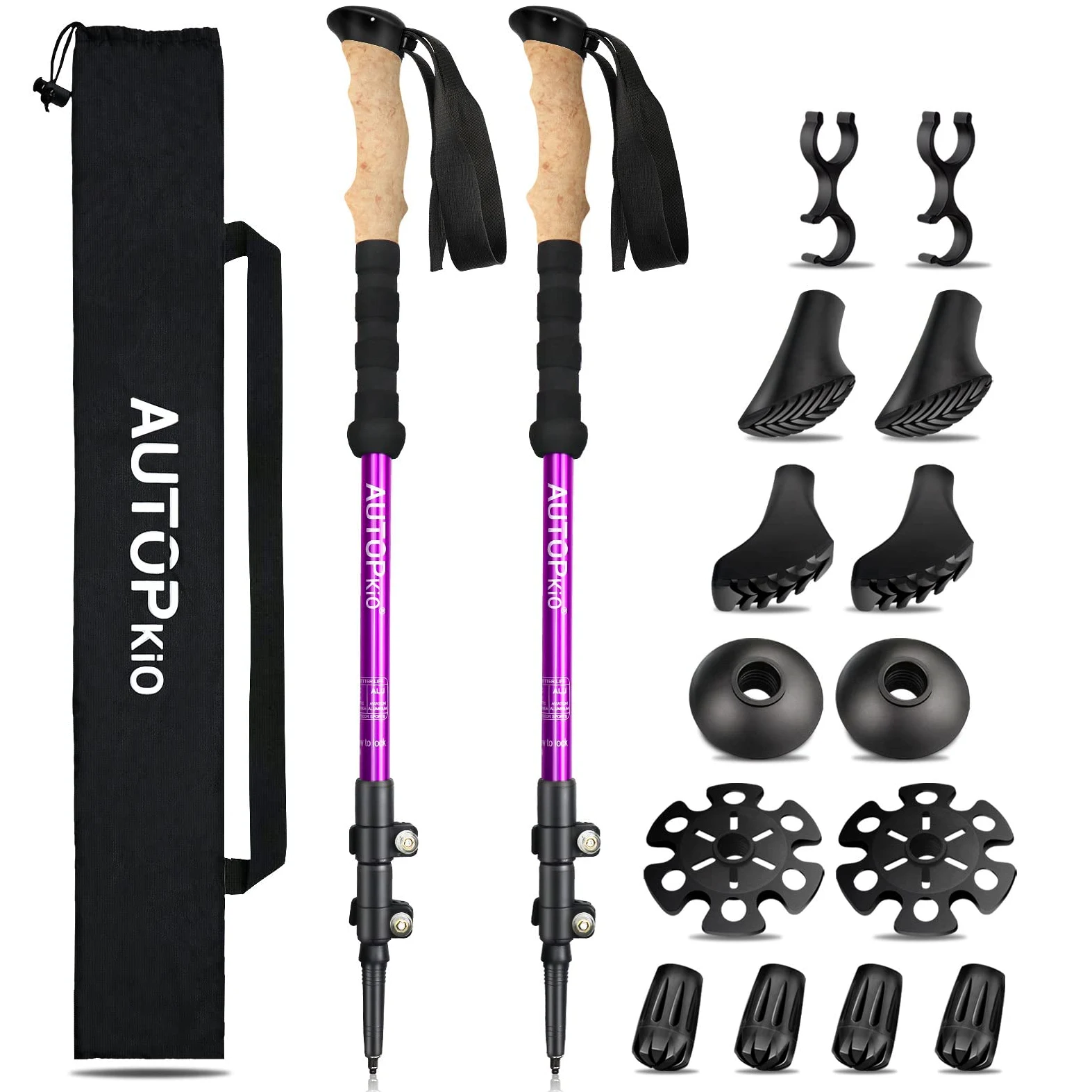 AUTOPkio Bâtons de Marche, Télescopique Aluminium Bâton de Randonnée Nordique Réglable Ultraléger pour Femmes Randonnée Trekking, Marche Nordique, Alpinisme