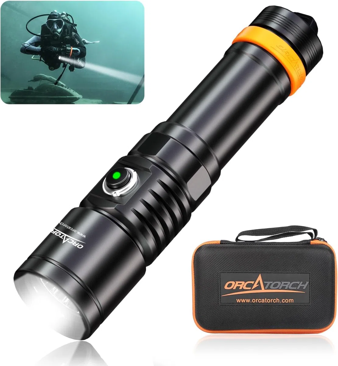 ORCATORCH D710 Lampe de poche sous-marine 3000 lumens avec faisceau étroit de 6 degrés, IP68 étanche avec indicateur de batterie (nuar)