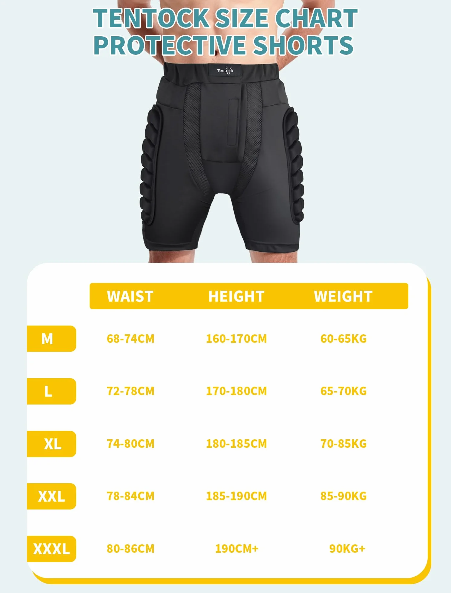 Tentock Adulte Short de Compression Hip-Guard Pantalon de Ski Cyclisme Short de Protection pour Patinage Snowboard