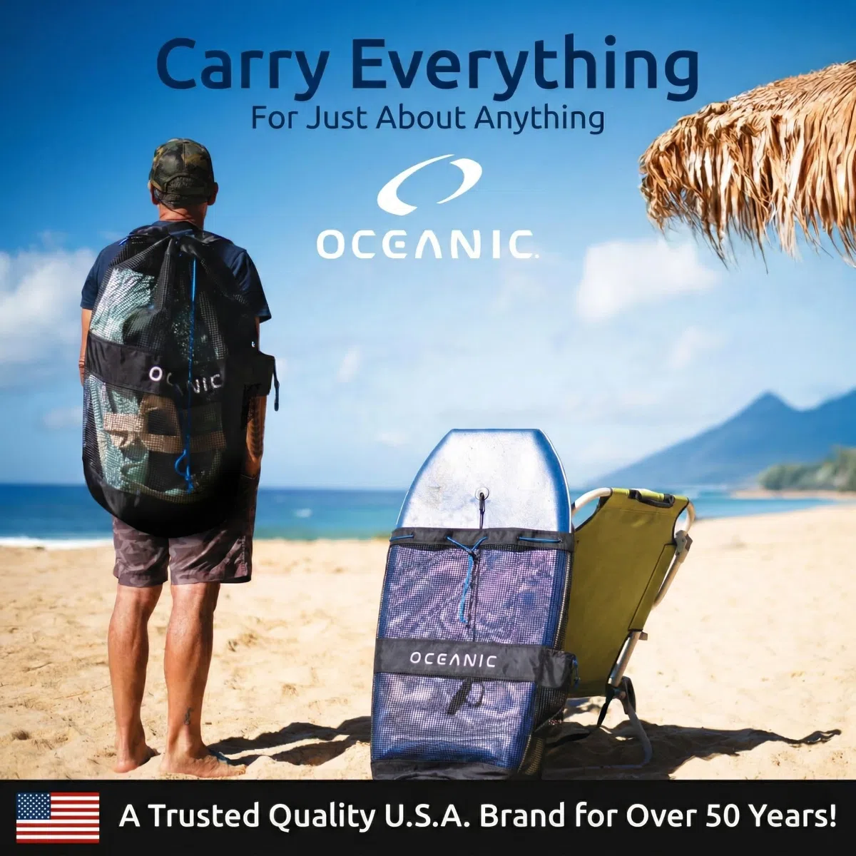 Oceanic Sac de plongée avec tuba, sac de plongée XL en maille, léger, séchage rapide, sangles rembourrées, poche intérieure, idéal pour la plongée avec tuba, équipement de plage et sports de plein air