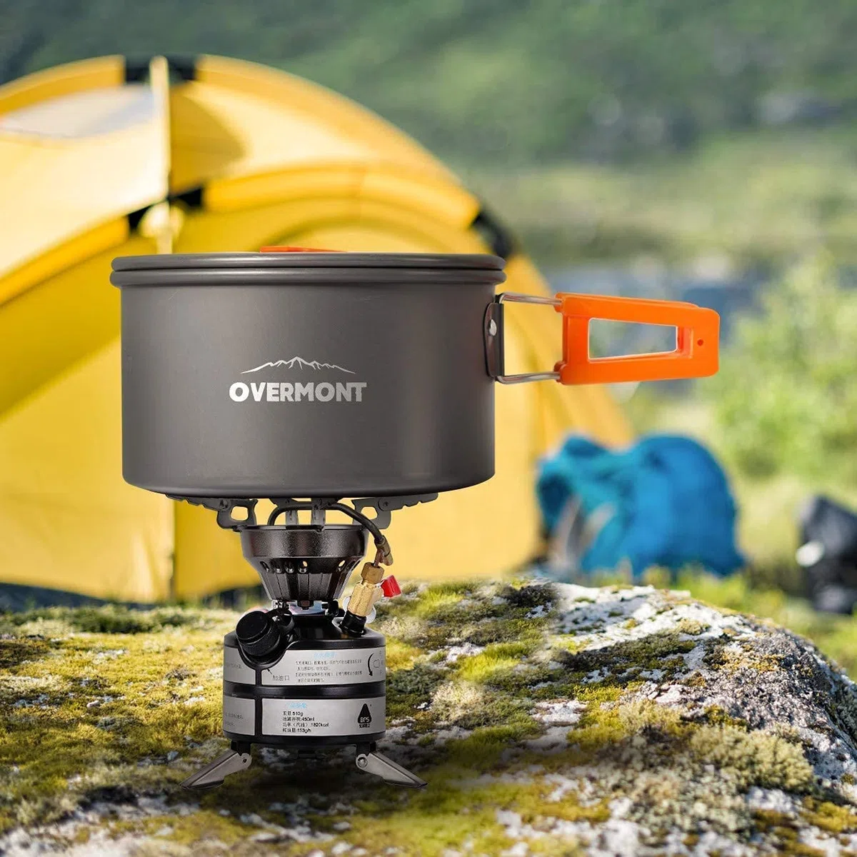 OVERMONT Kit de Casseroles Camping 14pcs Poêlé Set en Aluminium Durable, Ensemble Gril Pot Pratique de Pique-Nique avec Cafetière Théière pour Randonnée