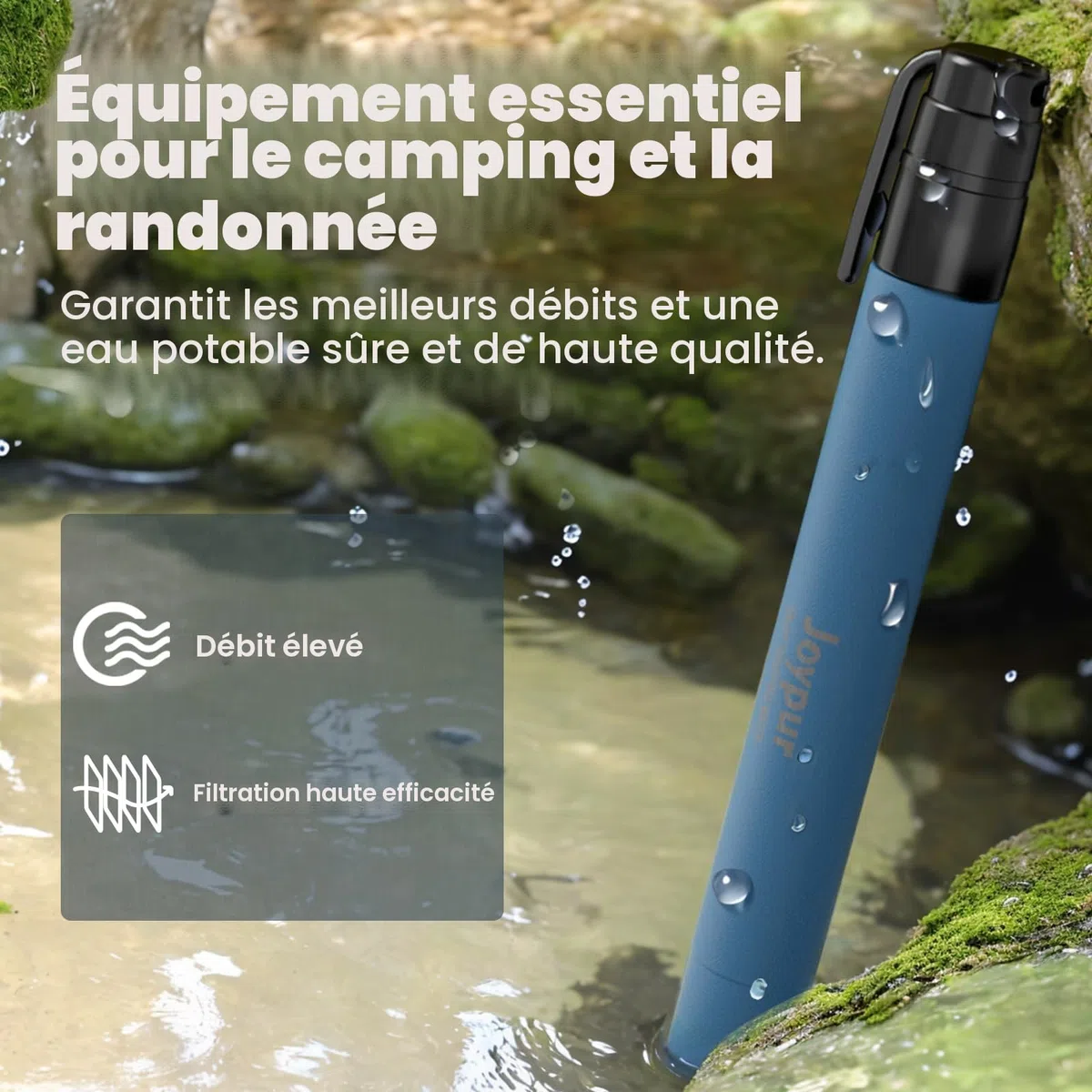Paille Filtrante de Survie- Purificateur d'Eau pour Randonnée Camping Bushcraft - Filtre à Eau de Poche, Materiel Militaire Accessoires Survivalisme Equipement Kit. (bleu*2)