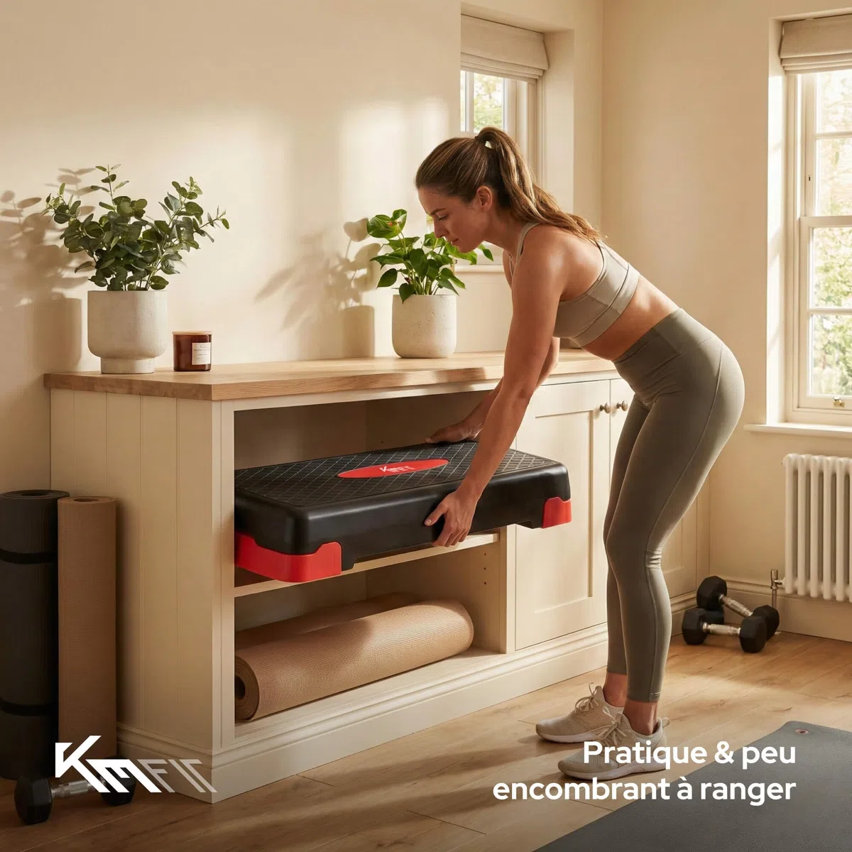 KM-Fit Stepper de fitness | Step d'aérobic pour la maison | Step-Bench réglable en hauteur sur 3 niveaux | Charge maximale : 200 kg | Gymnastique Home Stepper avec tapis antidérapant | Banc matelassé