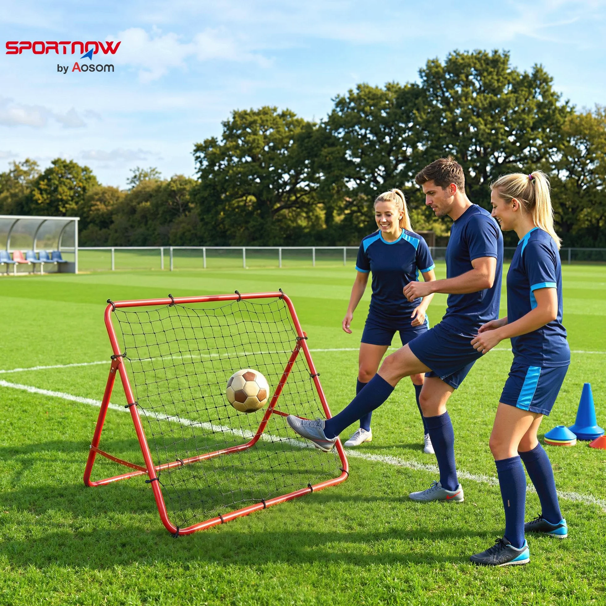 SPORTNOW Filet de Rebond Football Portable, 5 Angles Réglables en Acier et Nylon à Double Couche, pour l'Entraînement au Football Tennis Handball, 103x72x89cm, Rouge