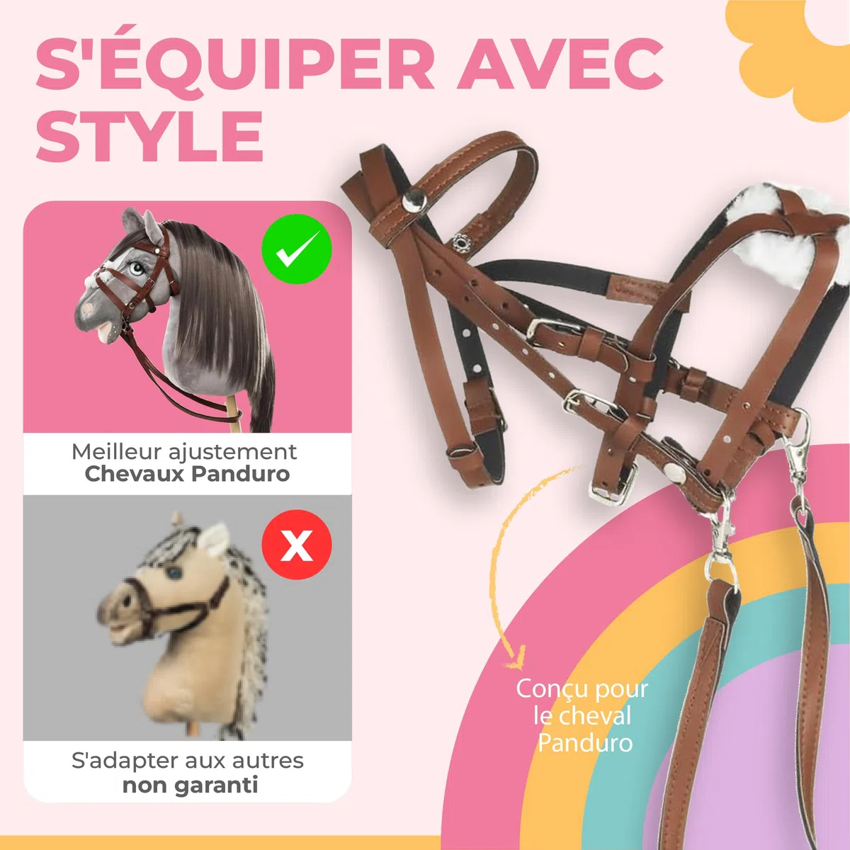 Panduro Hobby Horse Accessoires Bollard et Grackle Brides pour chevaux à branche, réglable, décoration élégante pour chevaux passe-temps - marron