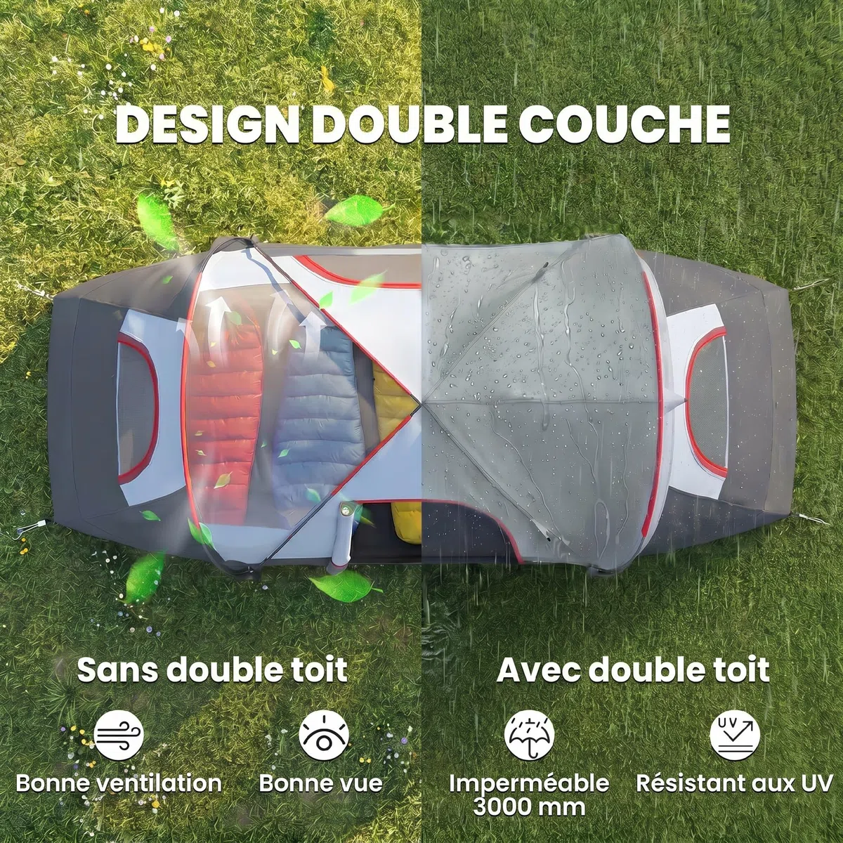 Outsunny Tente de Camping familiale 5 pers. - Tente tunelle ventilée Facile à Monter - Grande Porte + 2 fenêtres - 4,55L x 2,2l x 1,8H m Fibre Verre Polyester Oxford