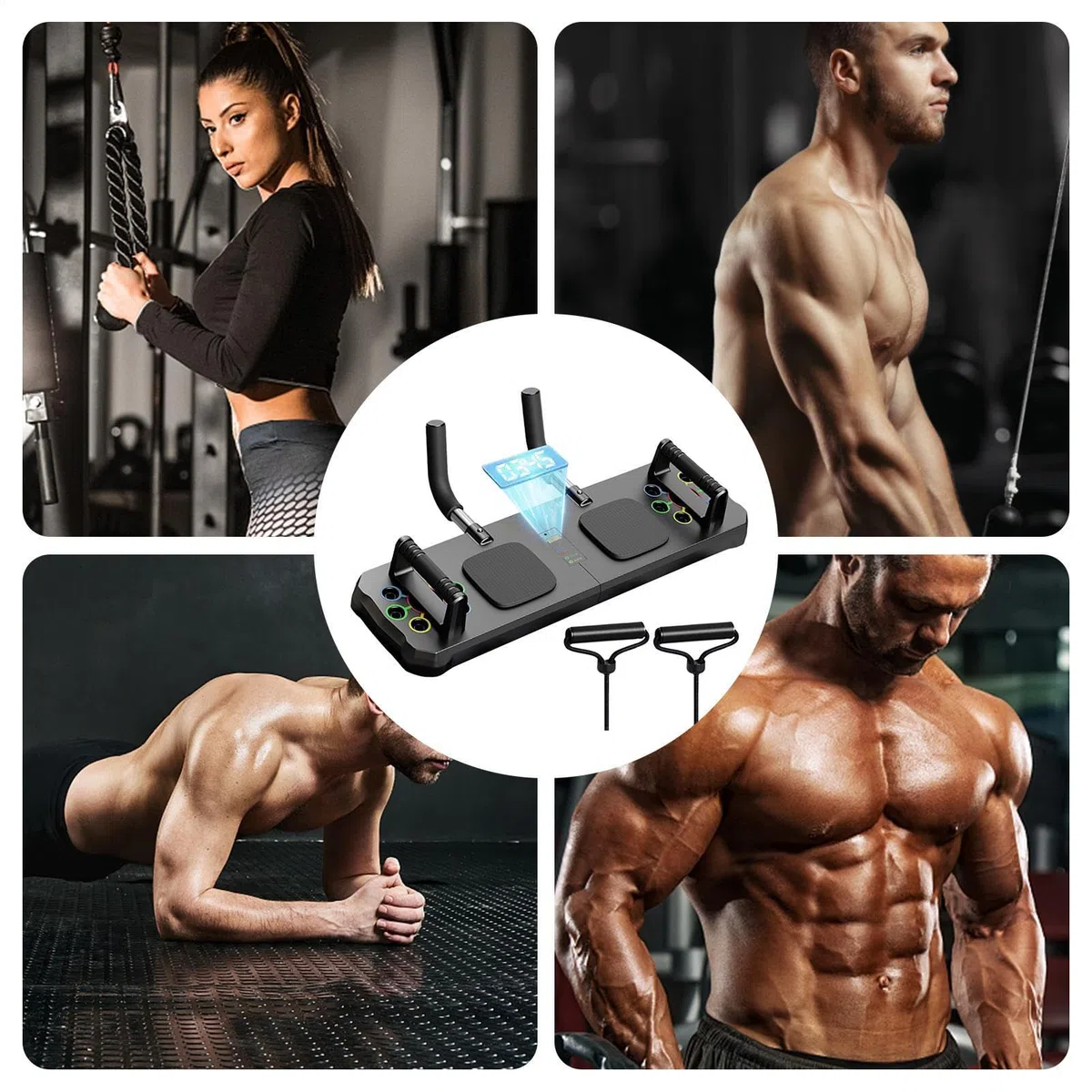 Conseil de remise en forme - Planche de pompes musculaires avec minuterie - Planche de pompes multifonction antidérapante pour exercices à domicile, fitness et musculation