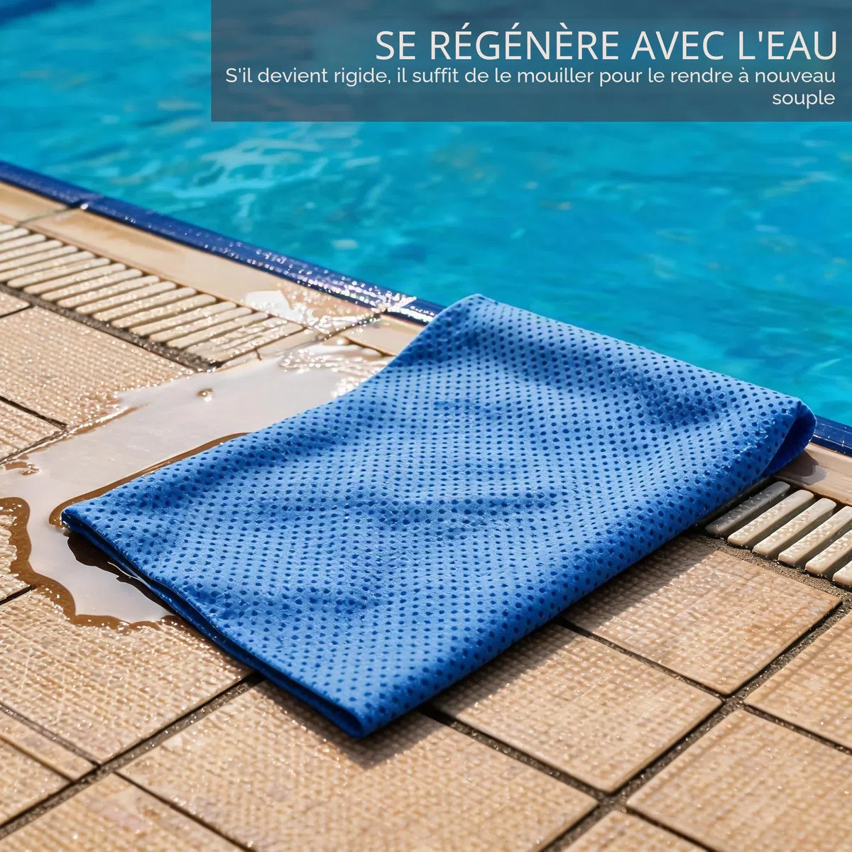 Serviette de piscine en peau de chamois PVA super absorbante, bleu