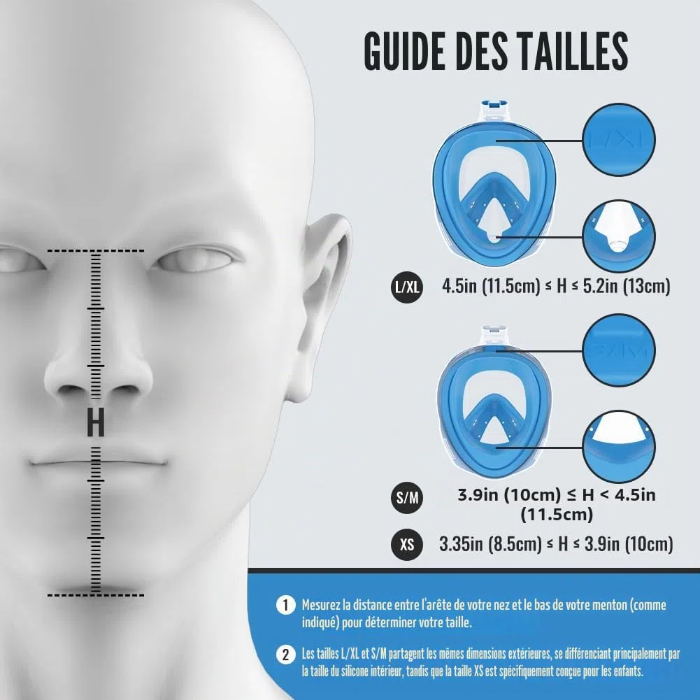 G2RISE Masque de Plongée Intégral avec Masque et Tuba Détachable, Anti-buée et Design Pliable pour Adultes Enfants