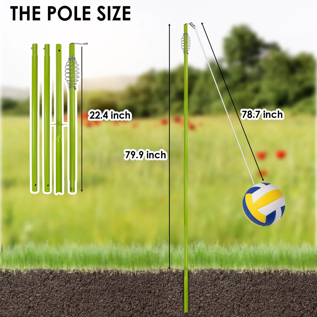 WodGod Ensemble de balle de tennis et de tetherball, équipement de Tetherball avec poteau pour jardin et extérieur, avec poteau réglable en hauteur de 2 m, 2 balles de tennis avec corde, 2 raquettes