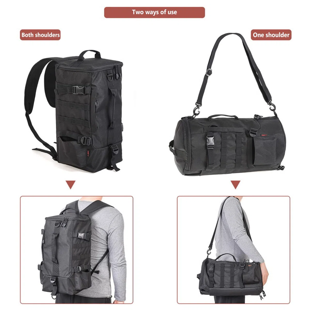 Sac à dos de pêche, 2 supports de canne à pêche, sac à dos sans 4 boîtes, grand sac de rangement de 17,4 l pour matériel de pêche, pêche à la truite, camping, randonnée, noir