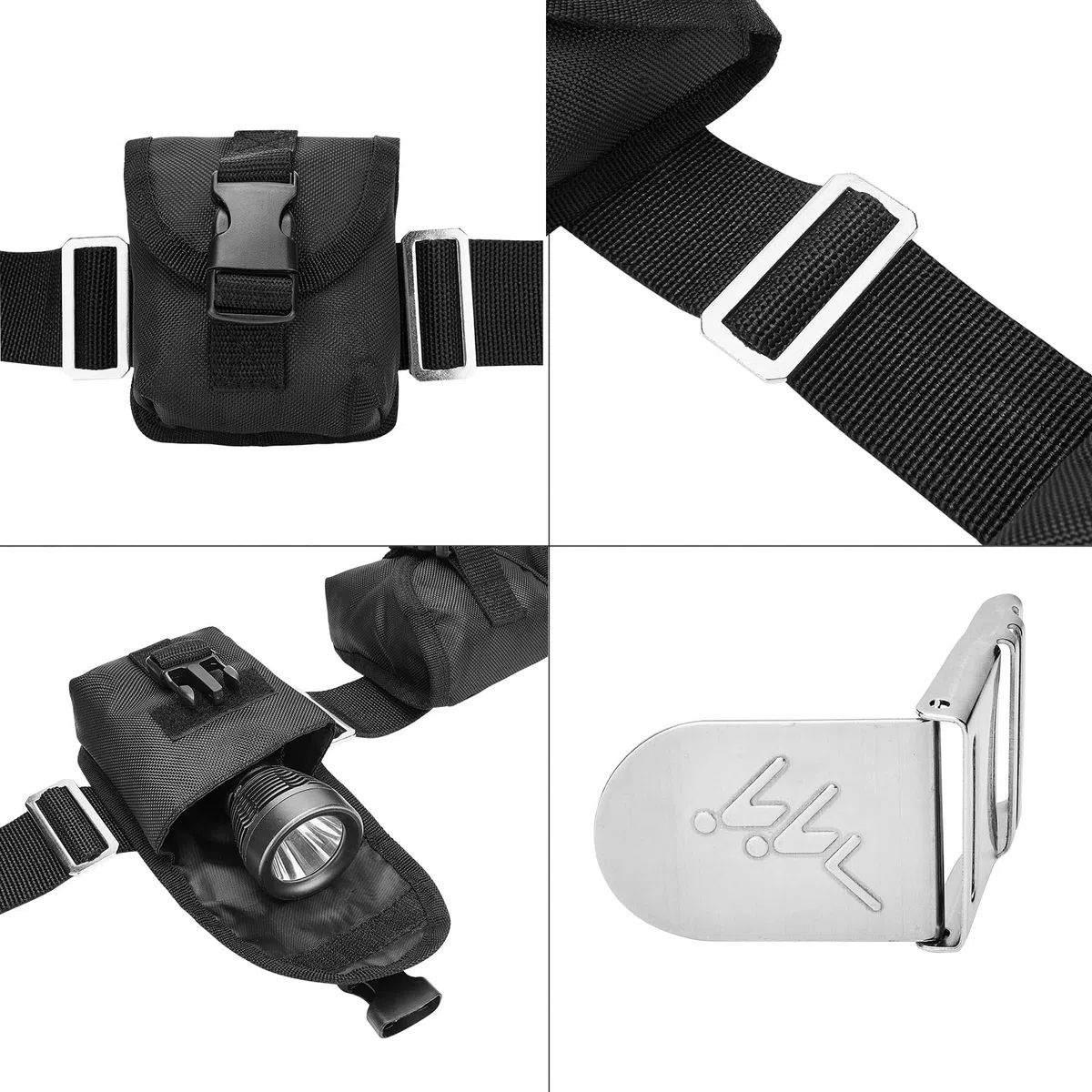 Ceinture de poids de plongée avec 4 poches détachables, boucle à dégagement rapide, poche de plongée + 5 supports de poids, sangle de plongée réglable pour tour de taille de 81 à