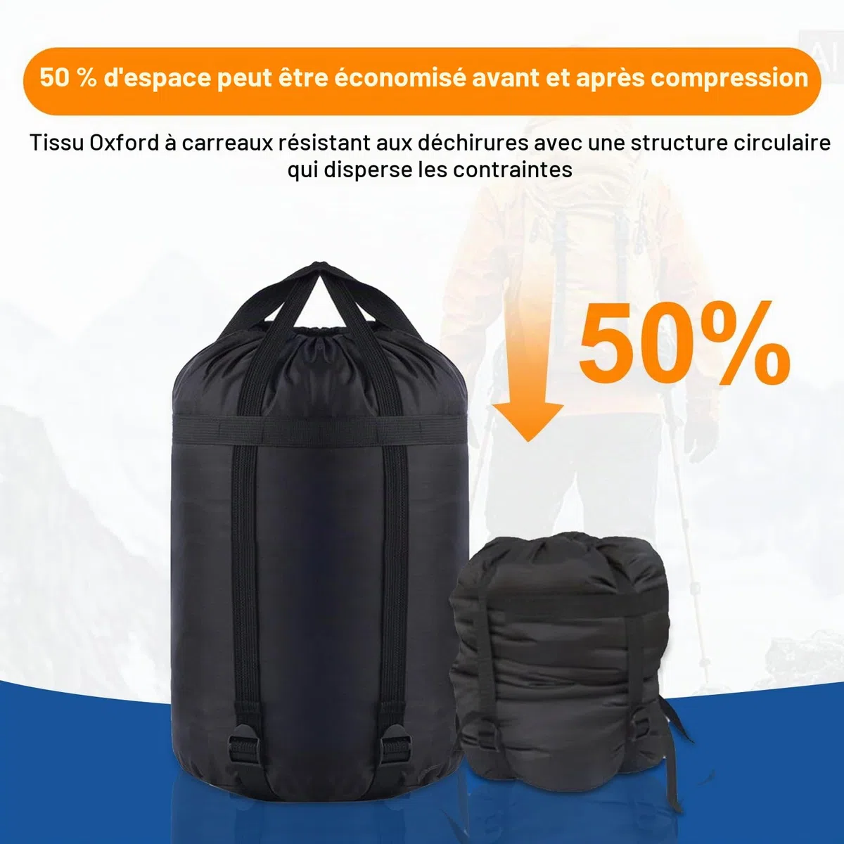 OUKENS Sac de Compression, 2 pièces Oxford Tissu en Plein Air Camping Sac de Couchage Imperméable Voyage Adulte Compression Sac de Rangement pour Vêtements Camping Voyage Randonnée