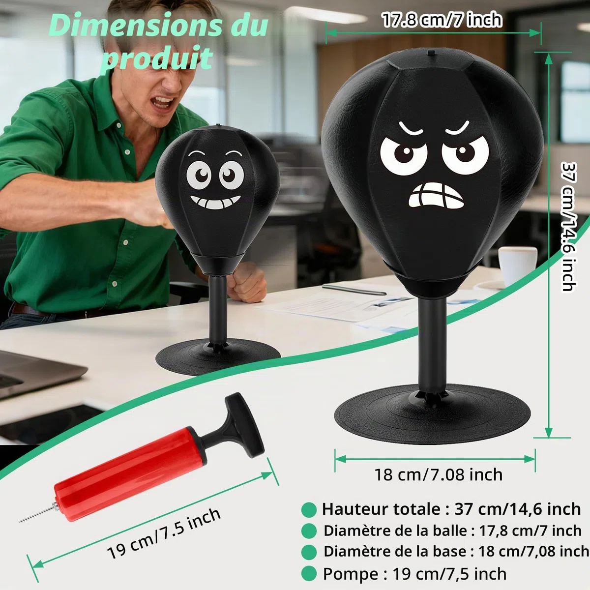 YORWHIN Sac de Frappe de Bureau avec Ventouse Ultra Puissante, Punchingball de Table à Ressort Renforcé, Mini Ballon de Boxe Anti-Stress pour Bureau et Maison, Entraînement et Soulagement du Stress