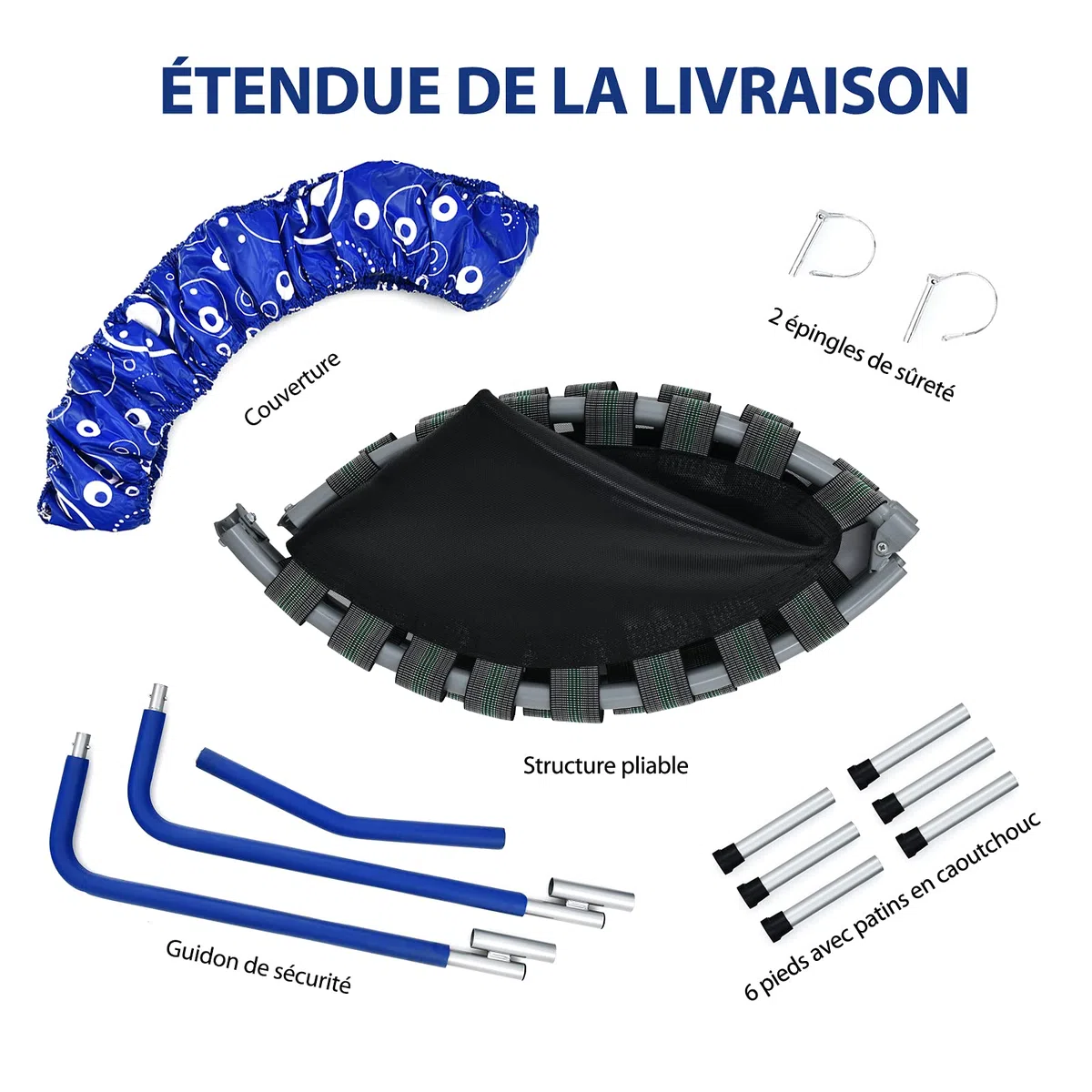 COSTWAY Trampoline de Fitnesse Enfants Pliable 92 cm, avec Housse de Sécurité Matelassée et Poignée Recouverte pour Intérieur Charge maximale 150 KG, Bleu