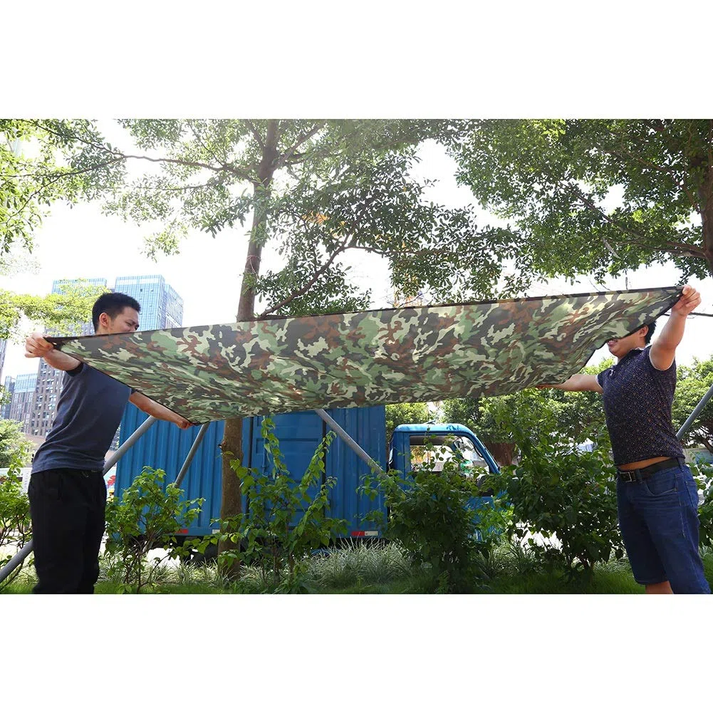 OKJHFD Étanche Camping Abri Tente Bâche,Camouflage Extérieur Portable Léger Imperméable À La Pluie Tapis Raintent Bâche Abri Plage Pique-Nique Couverture Tapis Bâche(3x2.9m)