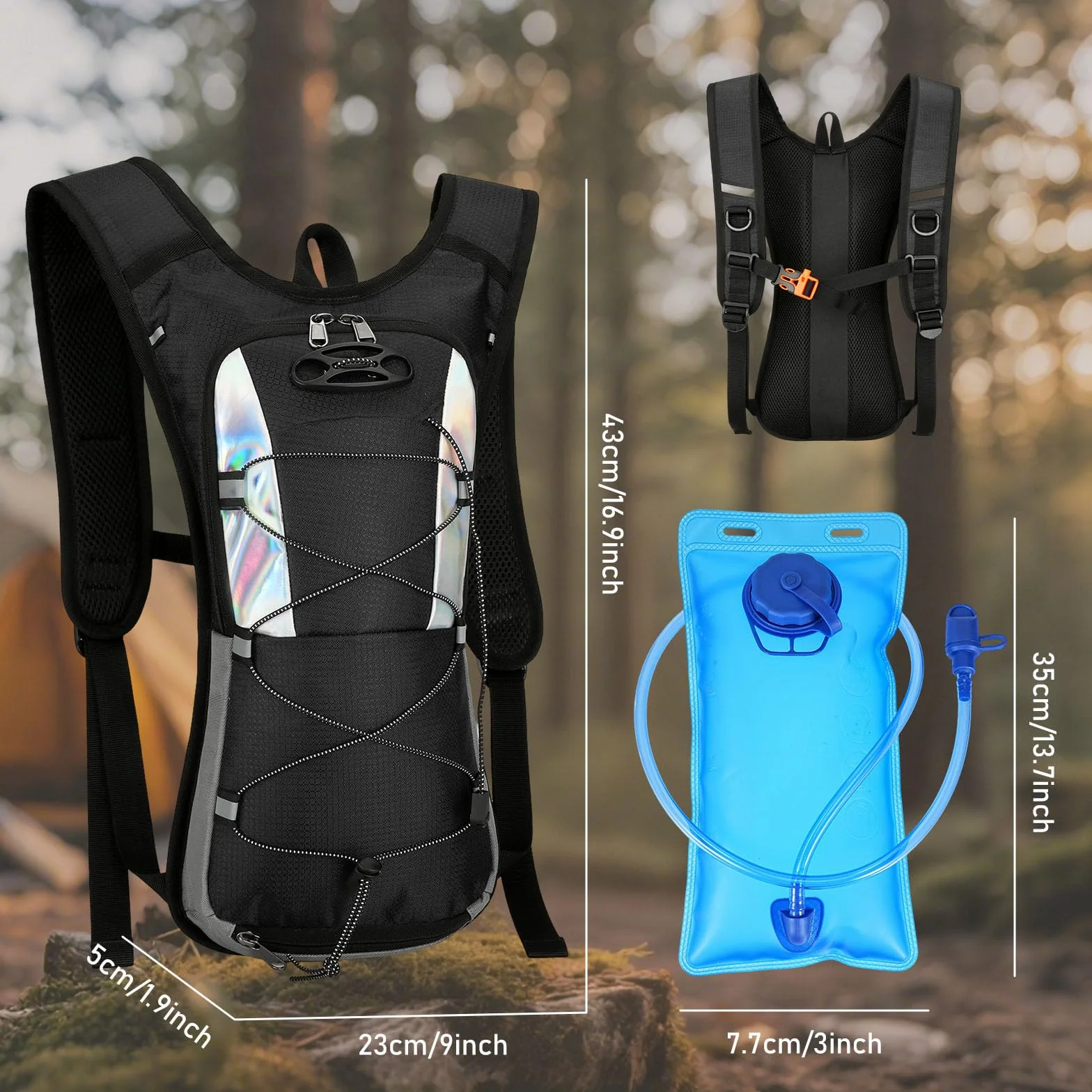 Sac à Dos d'Hydratation Running avec Vessie d'eau 2L & Filet à Casque, Sac Léger Respirant pour Trail, Randonnée, Cyclisme VTT, Marathon - Sangle Ajustable Homme Femme