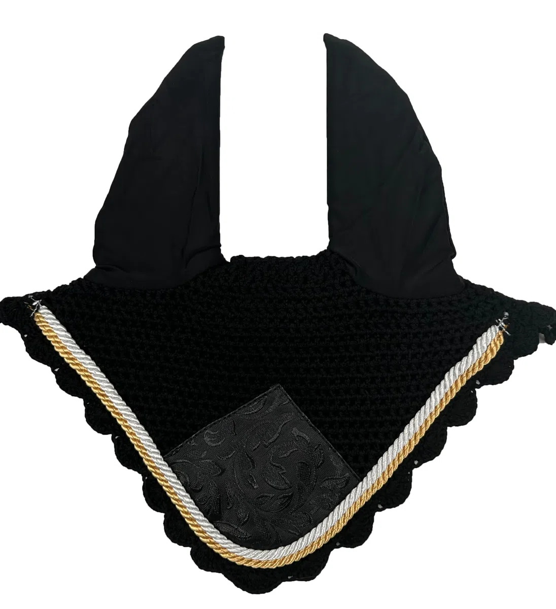 Sous-selle d'équitation respirante, lacets de positionnement avec fermeture à déchirure, bordure élégante en corde anglaise, avec bonnet coordonné noir, COB DRESSAGE)