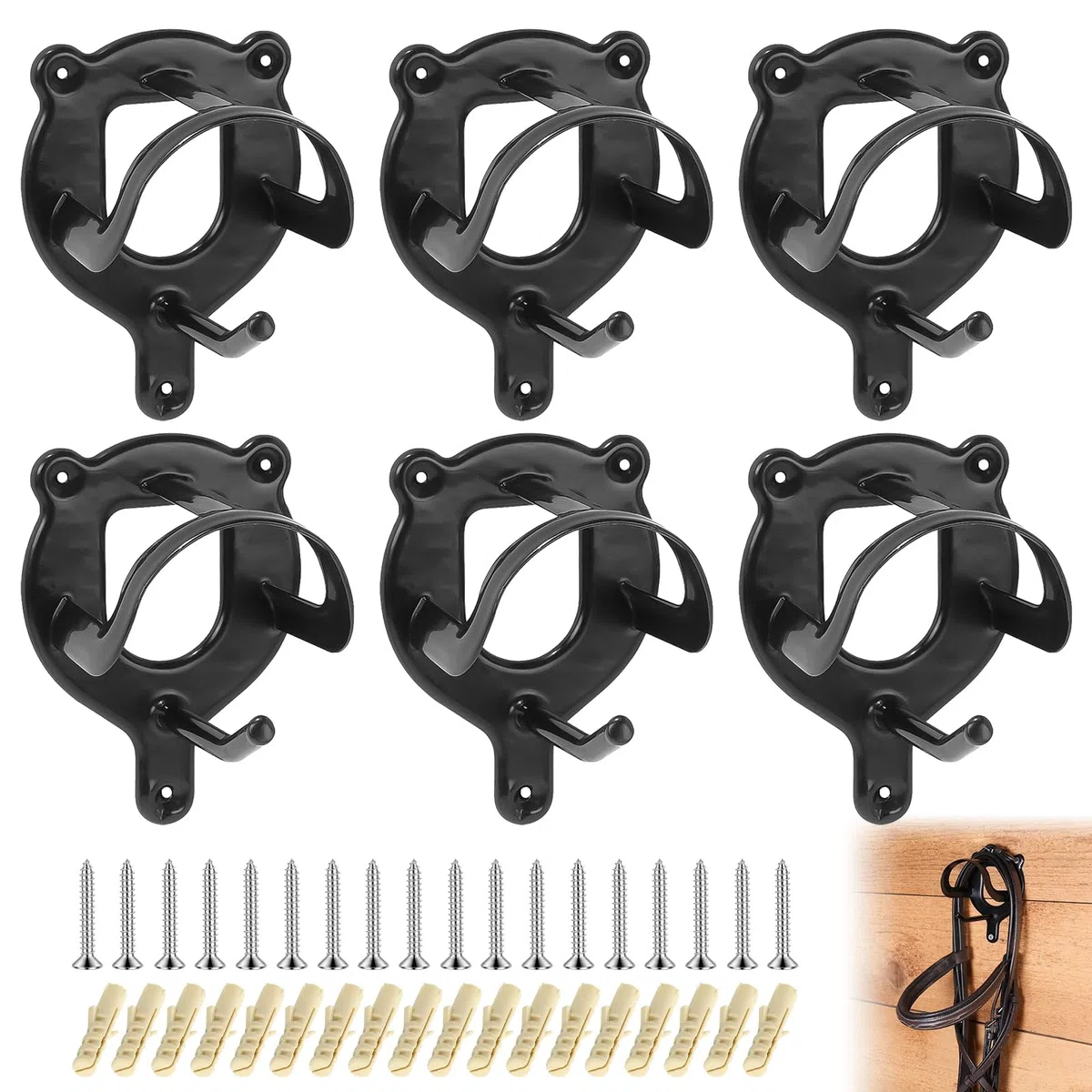 PORFOYO Supports pour Bride De Cheval: 6 Pièces Porte-Bridons en Métal, Crochets De Brides avec Tube D'expansion Et Vis pour Sellerie, Crochet pour Bride pour Sellerie, écurie, Accessoires De Bride