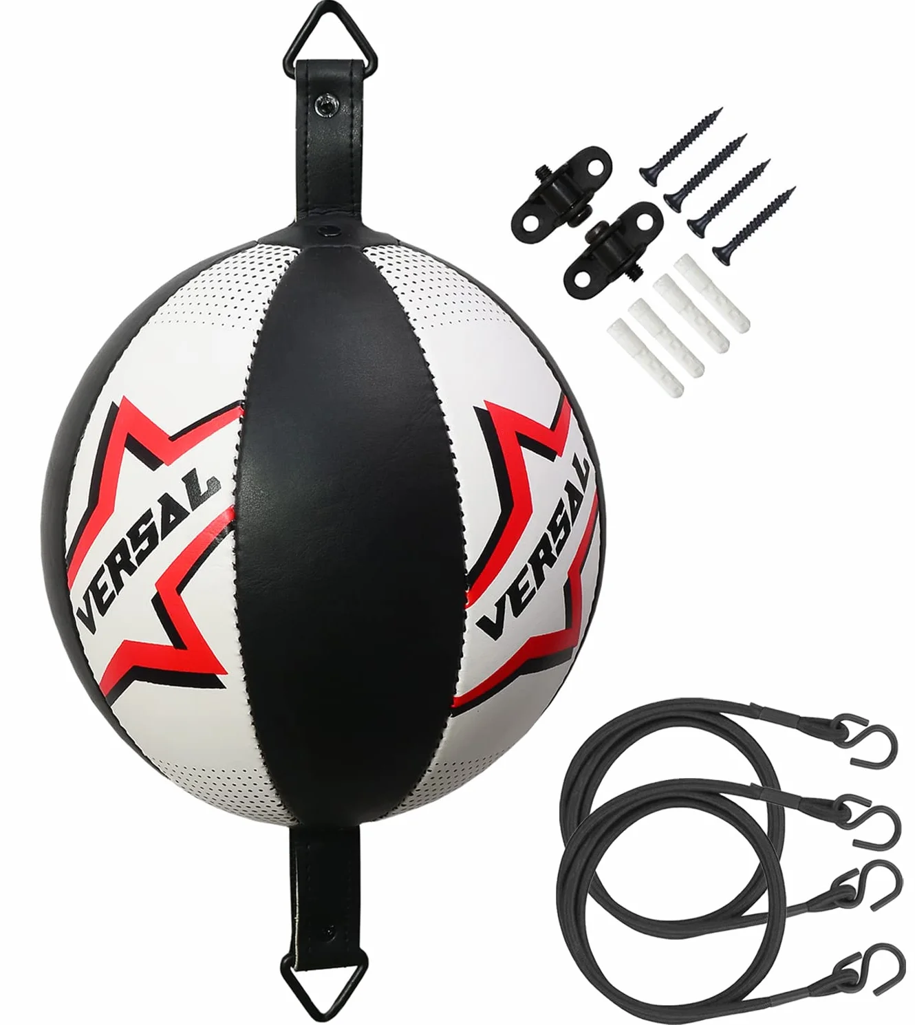 VSL Balle de boxe double extrémité en cuir pour entraînement MMA Dodge Sac de frappe avec cordes et ancrages du sol au plafond