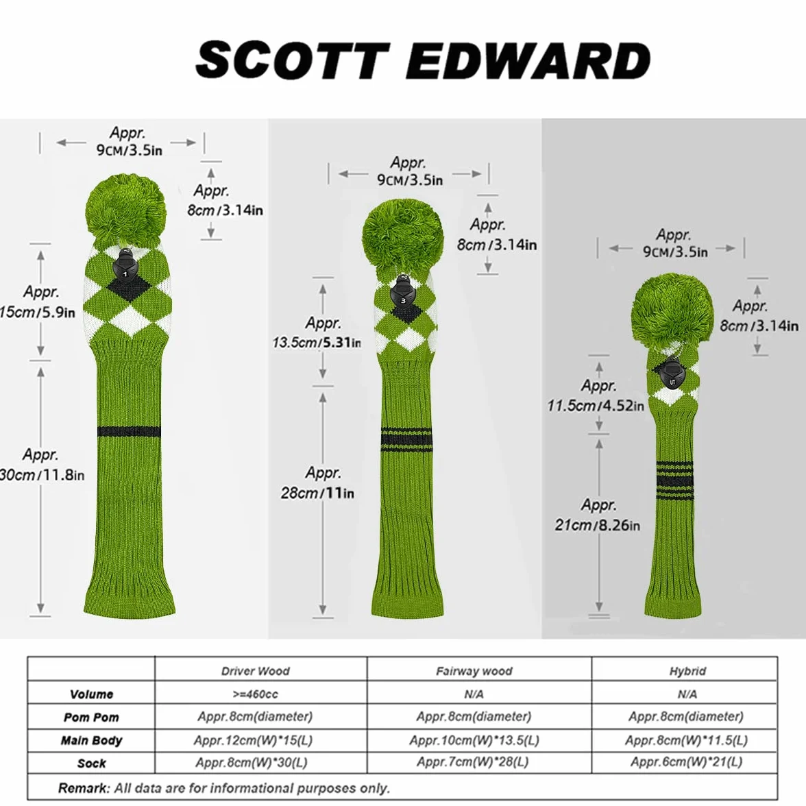 Scott Edward Lot de 4 Housses de Clubs de Golf pour Driver pour Fairways Hybrides/UT, Doux et Chaud, Garde Le Club Propre, Protège la tête du Club des Rayures et de la poussière