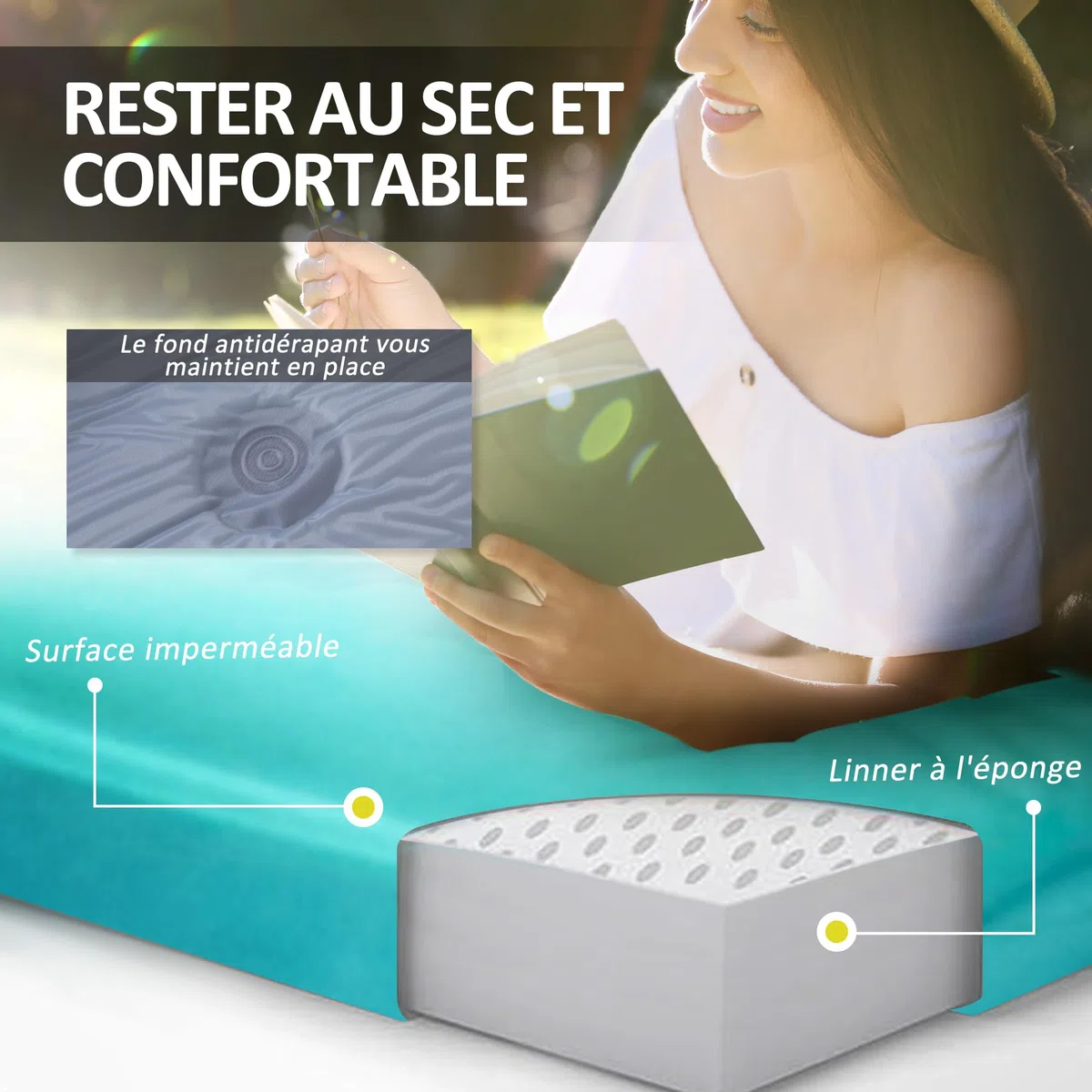 Outsunny Matelas de camping 2 personnes ultra léger avec oreiller et sac de transport Tapis de Couchage imperméable pour Randonnée, Voyage, Camping