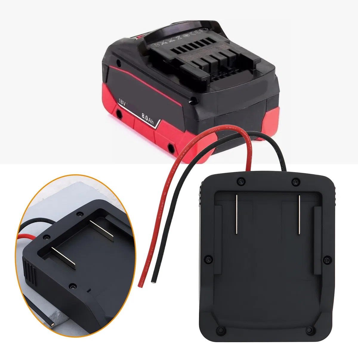 Adaptateur de Batterie 18 V Compatible avec Metabo Batterie Li-ION 18 V Et Câble de Sortie 2 Fils pour Alimenter Le Vélo électrique.