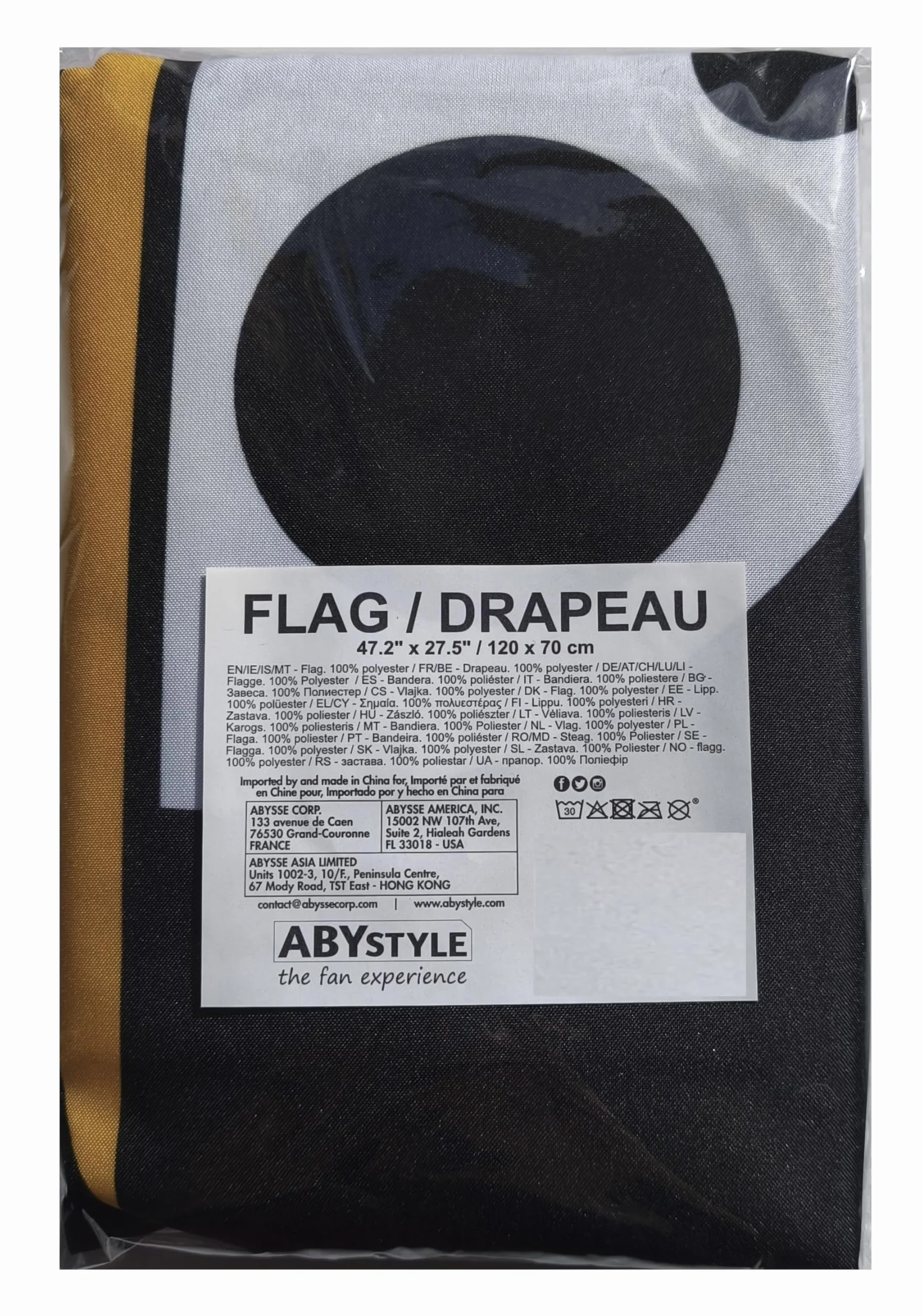 ABYSTYLE – Drapeau ONE PIECE – Produit Officiel – Tissu Résistant – Accessoire Décoratif Collector (Noir et blanc)