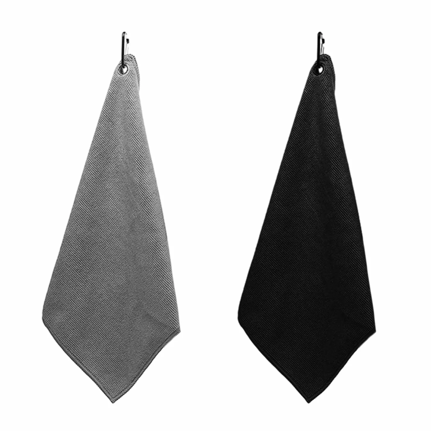 MEMOFYND Lot de 2 serviettes de golf, multifonctionnelles, absorbantes, avec mousqueton, pour sport et fitness, en microfibre, noir/gris, 30 x 30 cm