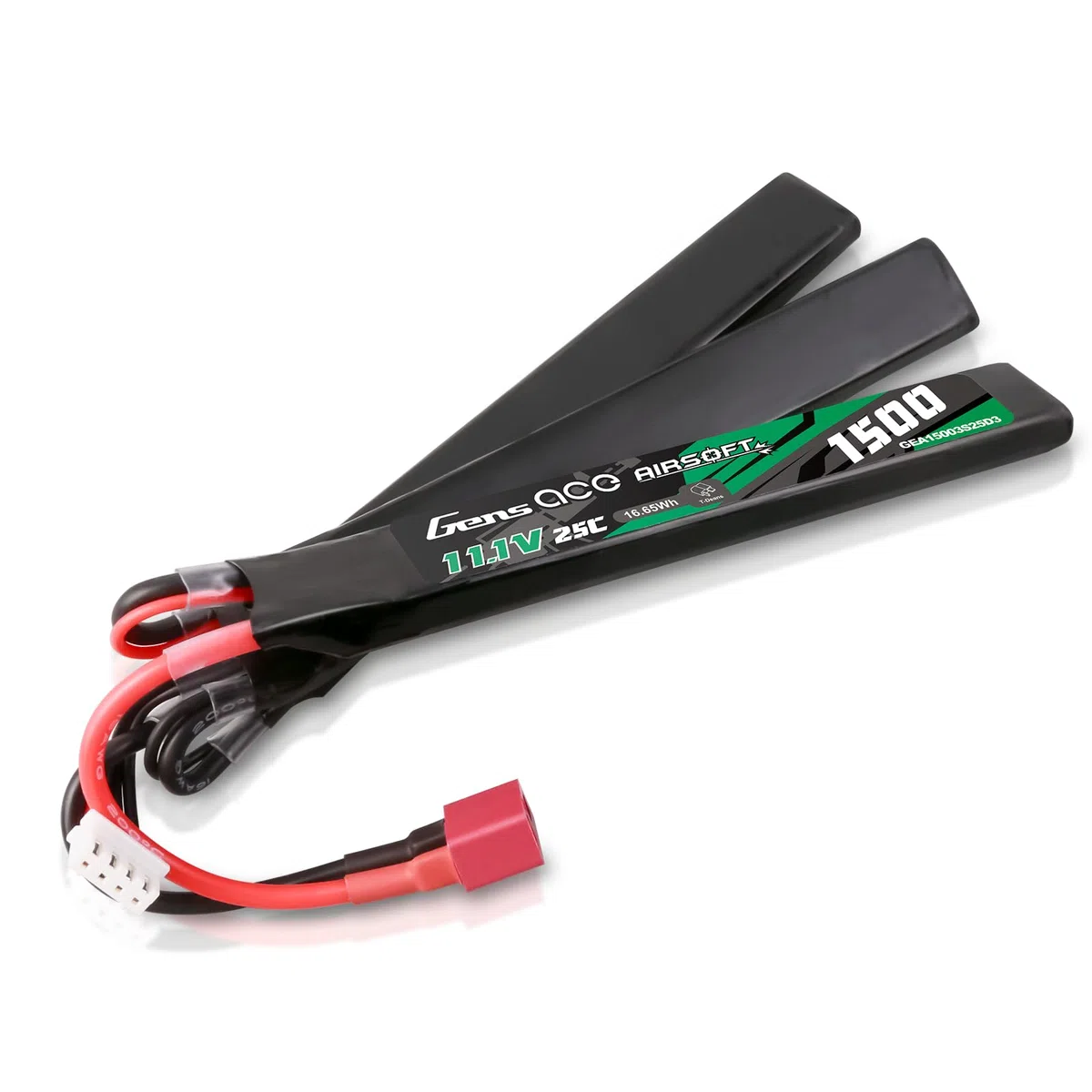 Gens ace 3S Batterie Lipo Airsoft 11,1V 1500mAh 25C 3S1P 3X Nunchuck avec Connecteur T Deans, pour Répliques AEG M4 CM16 R15