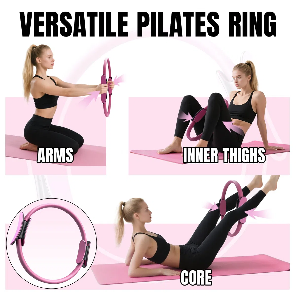 Pilates Ring Set - 6 Pièces, Anneau de Pilates, Ballon de Yoga, Bandes de Résistance, Kit Pilates pour Maison, Kits de Yoga et Pilates Accessoires, Cercle Magique de Fitness Femmes