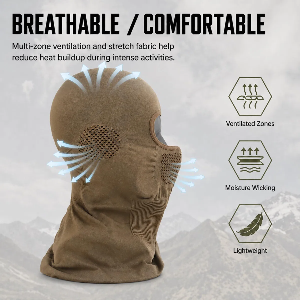 Cagoule Airsoft avec Grille Métallique Amovible pour Le Bas du Visage, Cagoule Respirante 2 en 1 pour Paintball et Plein air Brown