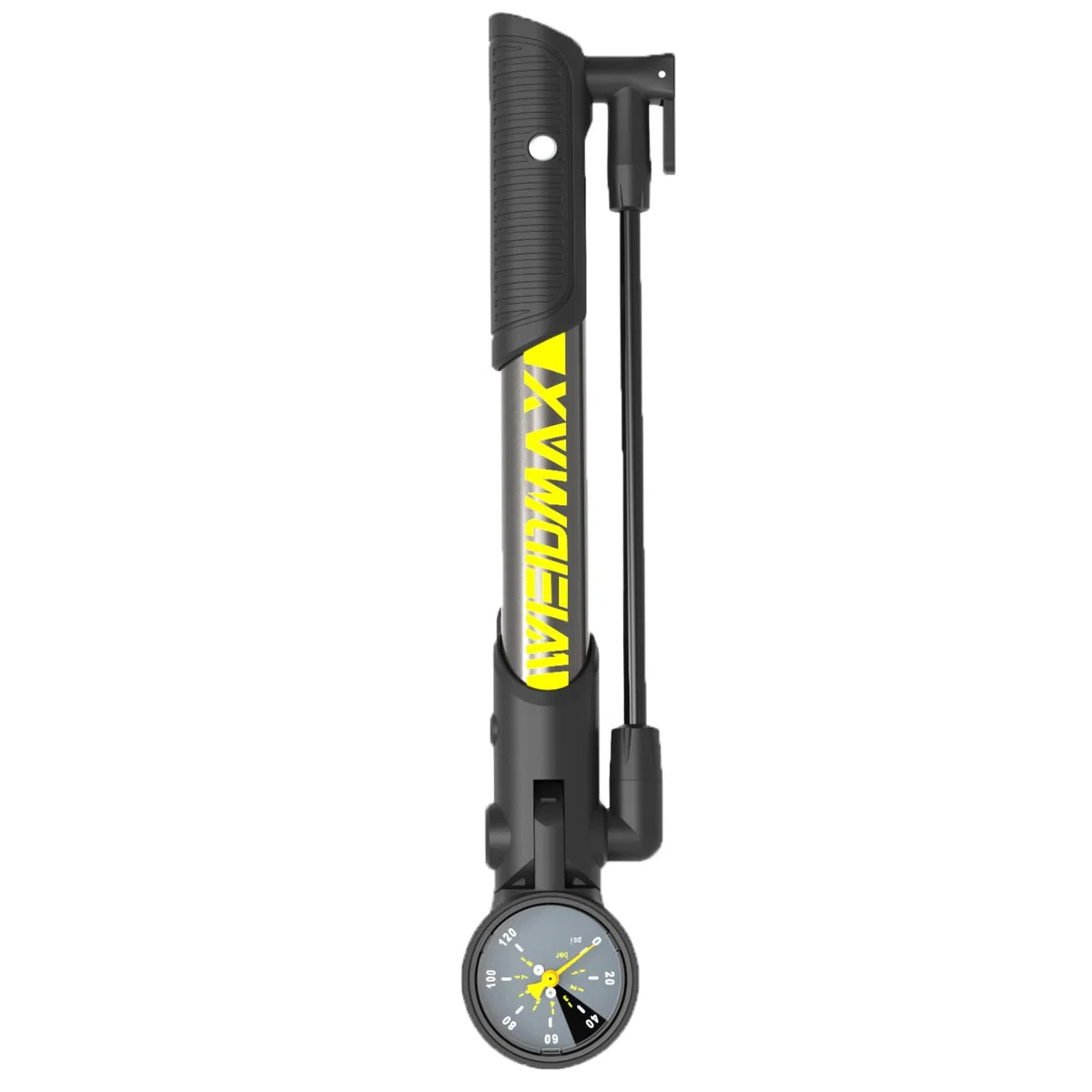 WEIDMAX Pompe à vélo pliable pour tous les vélos, pompe à vélo avec manomètre, pompe à pneu portable montée sur cadre, mini pompe à vélo avec valves Presta et Schrader, pompe de piste multifonction