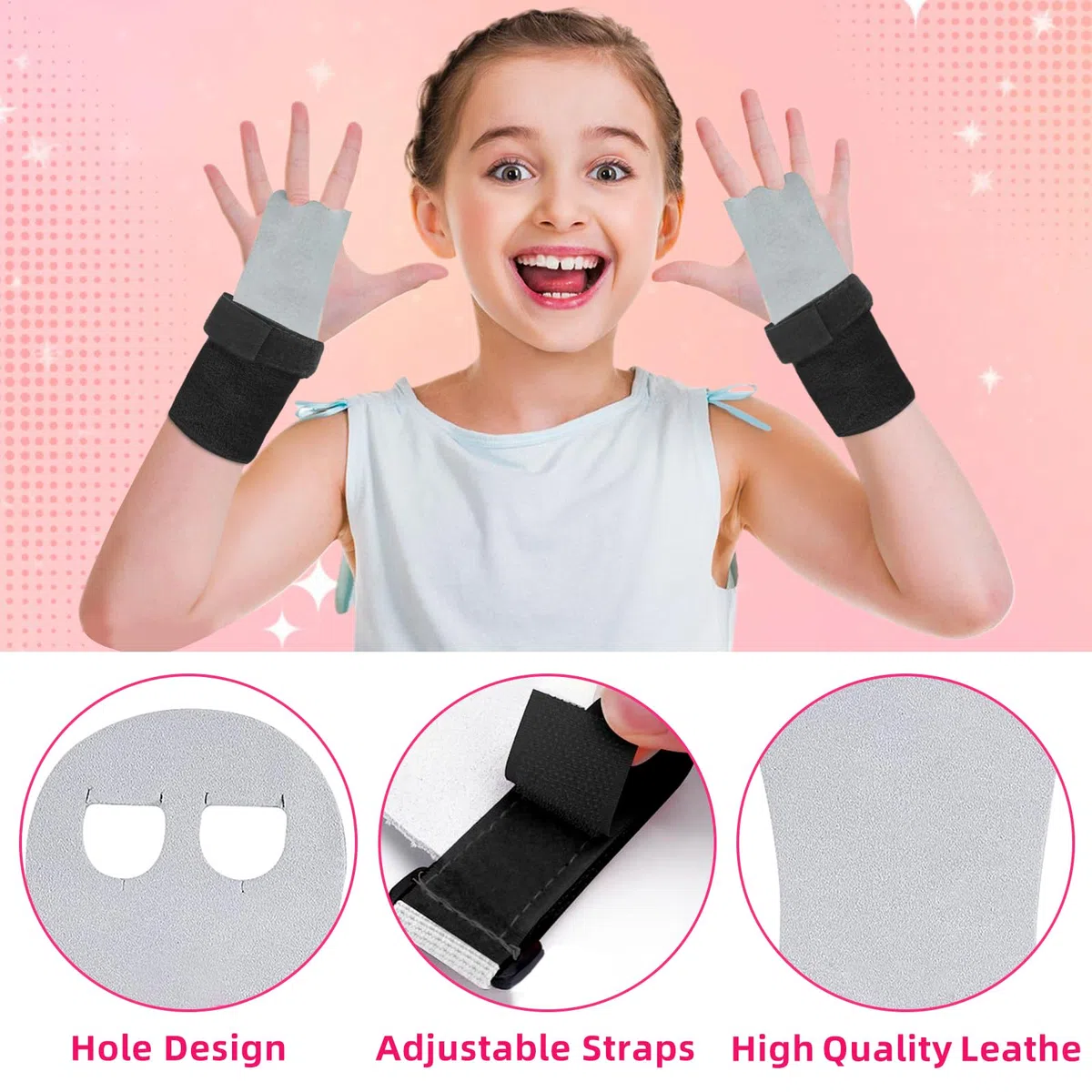 Manique Gymnastique Fille, 1 Paire Gant Gymnastique Fille avec Poignet en Tissu, Manique Gym Enfant pour Eentraînement de Gymnastique, Tractions, Haltérophilie, Cyclisme