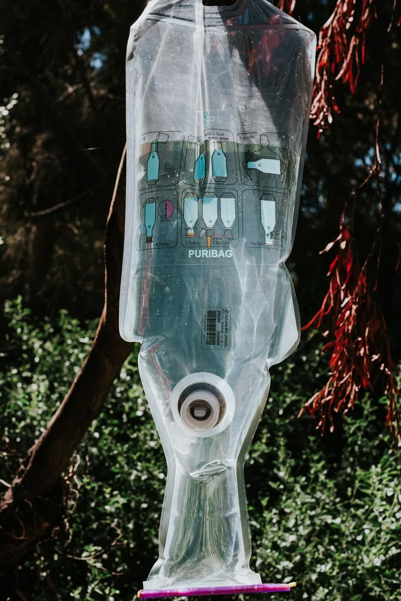 PuriBag : purificateur d'eau pour camping, randonnée, survie, voyage. Filtre portable/purificateur parfait pour le stockage de l'eau et les voyages, 10 l