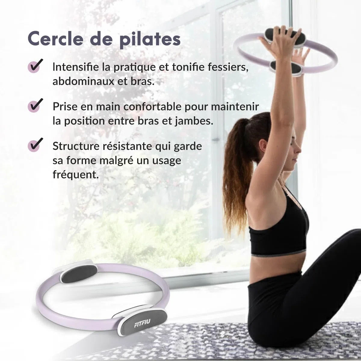 Fitfiu Fitness KITWELL-601 Pack de 6 Accessoires Yoga Pilates Couleur Lila avec Tapis, Bloc, Anneau, Sangle et 2 Masseurs Inclut Guide d’Exercices Wellness