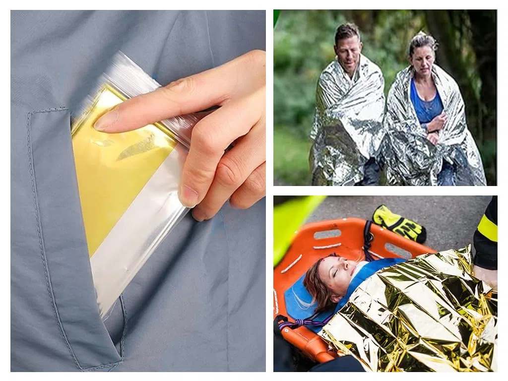 20 Pièces Couverture de Survie Thermique Or Argenté pour l'Extérieur, Camping, Randonnée et Premiers Soins