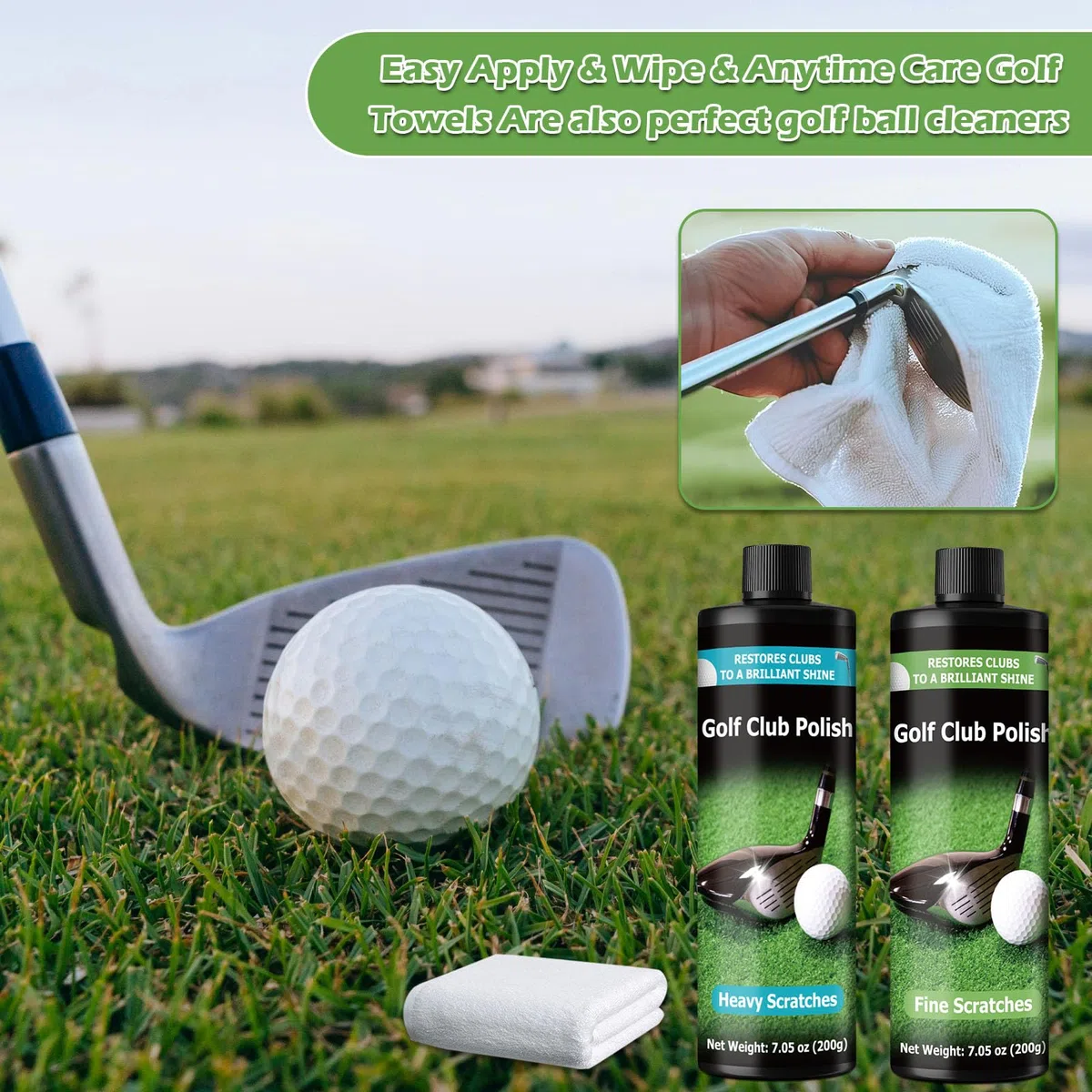 Polish pour Clubs de Golf, Kit de Nettoyage 200 + 200 ML, Adapté aux Fers, Bois, Putters et Grips