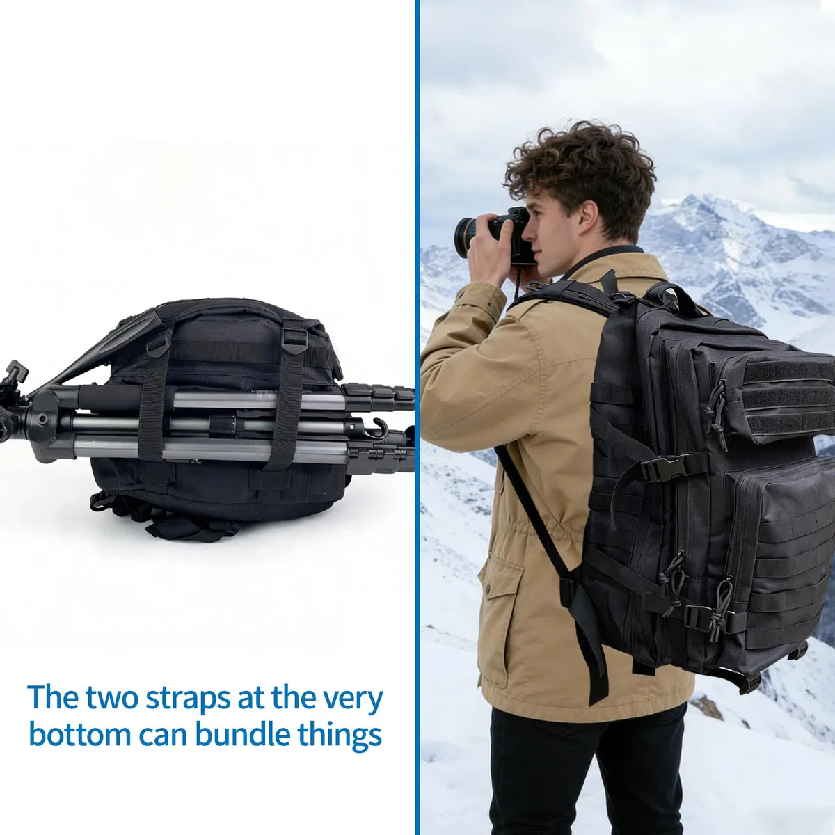 Sac à Dos Militaire de Grand Volume, 45L, Molle Etanche Grand Pack d'assaut, Sac Tactique Homme et Femme, Sac à Dos Résistant, pour Trekking, Randonnée, Pêche, Alpinisme, Noir