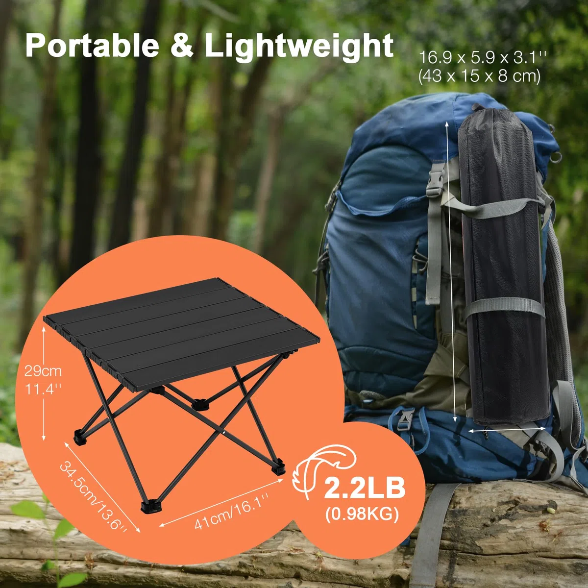 Table Pliante Compact Aluminium Ultra-Légère, Mini Table Extérieure Noire pour Camping, Pique-Nique, BBQ et Voyage