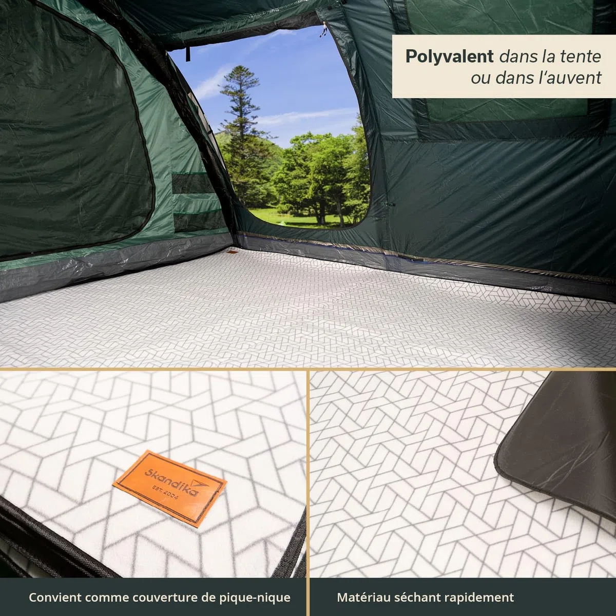 Skandika Tapis de Tente | Tapis d'extérieur en Polaire Softtouch, Robuste & étanche, Sac de Rangement, Couverture de Pique-Nique, Tapis de Sol | Accessoires Camping, Caravane, Balcon (300 x 300 cm)